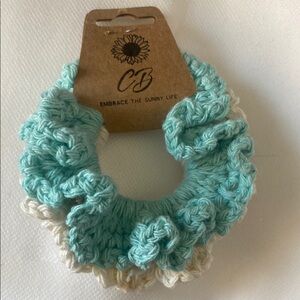CB Blue and Cream Crochet Hair Scrunchie